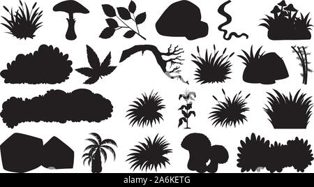 Ensemble d'objets isolés sihouette - thème illustration plantes Illustration de Vecteur