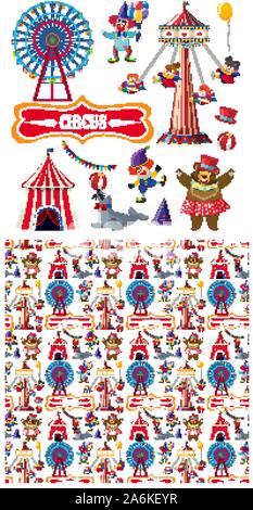 La conception d'arrière-plan transparent avec les animaux de cirque et des manèges illustration Illustration de Vecteur