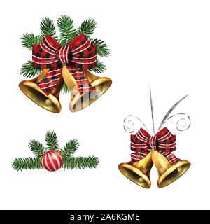 Décorations de Noël avec sapin golden Jingle bells Illustration de Vecteur
