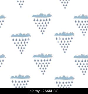 Modèle transparent avec les nuages dessinés à la main, les feuilles et les doodles. Style scandinave. Vector Illustration Illustration de Vecteur