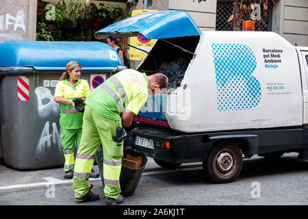 Barcelone Espagne,Catalogne ville services municipaux,recyclage collection,Gestio de neteja i residus,nettoyage et gestion des déchets,Sanitation Di Banque D'Images
