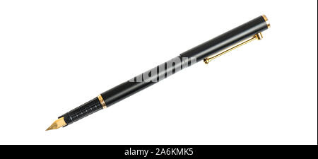 Stylo encre Fontaine, noir et couleur or isolé sur fond blanc avec chemin de détourage pour faciliter l'utilisation Banque D'Images