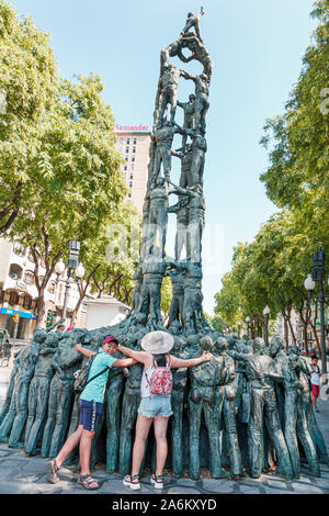 Tarragone Espagne,hispanique Latino-Latino,Catalogne Catalunya,Rambla Nova,promenade piétonne,Monument als castors,sculpture,monument,par Francesc Angl Banque D'Images