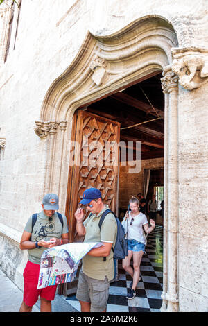 Valencia Espagne,Hispanic Latino,Ciutat Vella,vieille ville,quartier historique,Lonja Llotja de la Seda,Silk Exchange,musée,gothique bâtiment laïque,insi Banque D'Images