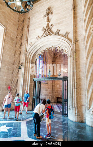 Valencia Espagne,Hispanic Latino,Ciutat Vella,vieille ville,quartier historique,Lonja Llotja de la Seda,Silk Exchange,musée,gothique bâtiment laïque,insi Banque D'Images