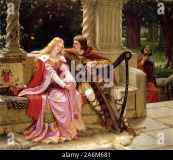 Tristan et Iseult, marque dans la fin de la chanson par Edmund Leighton. Tristan et Iseult, histoire romantique, la tragédie de l'amour adultère entre le Cornish knight Tristan, Tristan et Iseult, la princesse irlandaise Isolde, Yseult. Banque D'Images