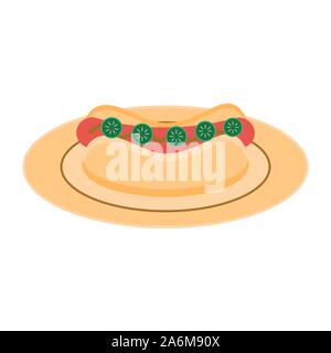 Hot dog sur une assiette. Menu fast food. Concept illustration Illustration de Vecteur