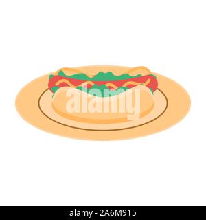 Hot dog sur une assiette. Menu fast food. Concept illustration Illustration de Vecteur