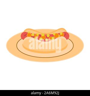Hot dog sur une assiette. Menu fast food. Concept illustration Illustration de Vecteur