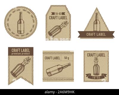 Les étiquettes d'artisanat vintage design avec illustration de bouteilles de bière images illustrations Illustration de Vecteur