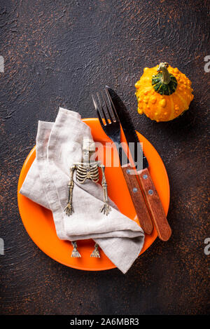 Réglage de la table d'Halloween à la citrouille Banque D'Images