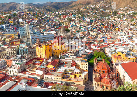 Guanajuato vue panoramique d'une ville pittoresque près de Pipila Monument Lookout Banque D'Images