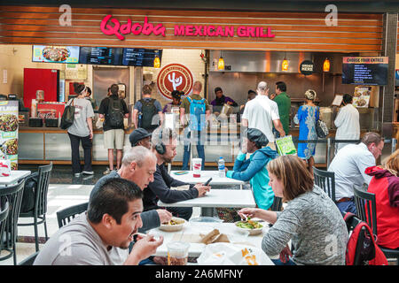 Georgia,Atlanta,Hartsfield-Jackson aéroport international d'Atlanta,à l'intérieur,aire de restauration,Qdoba,grill mexicain,restauration rapide, restaurant,comptoir,homme,femme,passeng Banque D'Images