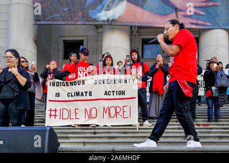 Les militants autochtones climat en grève, Vancouver, British Columbia, Canada Banque D'Images