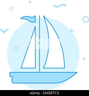 Yacht à voile, voilier vector icône. Télévision illustration. Style de ligne rempli. Design monochrome bleu. Avc. modifiable Régler l'épaisseur de ligne. Illustration de Vecteur
