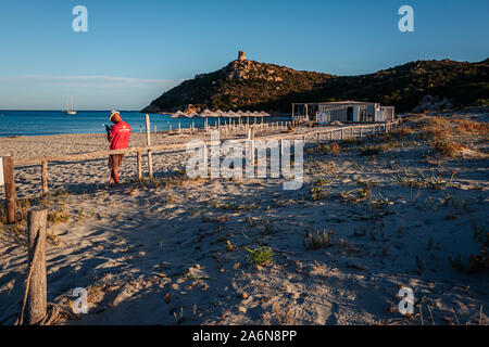 VILLASIMIUS, ITALIE / Octobre 2019 : La magnifique plage de Porto Giounco dans le sud de la Sardaigne Banque D'Images