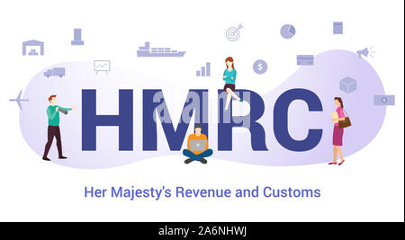 Hmrc her Majesty revenue and customs concept avec grand mot ou texte et de l'équipe de personnes avec une télévision moderne style - vector illustration Banque D'Images