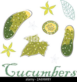 L'icône d'hiver mignon avec les concombres. Style scandinave dessiné à la main. Vector Illustration Illustration de Vecteur