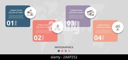 Infographie vecteur modèle plat rectangle pour quatre diagrammes, graphique, présentation. Concept d'affaires avec 4 cercles. Pour le contenu, organigramme, l'étape Illustration de Vecteur