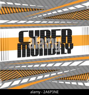 Vector affiche pour le cyber lundi, orange bannière futuriste avec des caractères d'origine des mots sur Cyber Monday résumé Fond à rayures pour la publicité, Illustration de Vecteur