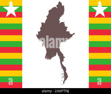 La carte du Myanmar le drapeau avec l'arrière-plan Banque D'Images
