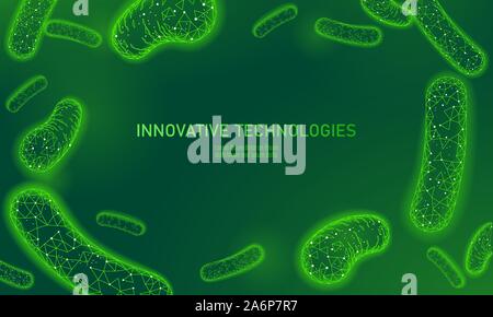 Bactéries 3D faible poly vert probiotiques. Saine digestion normale flore de l'intestin humain production de yaourt. Médecine technologique moderne Illustration de Vecteur