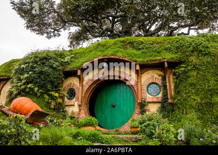 Fin sac, Bilbo Baggin Hobbit du trou dans le cinéma, Hobbiton Matamata, Nouvelle-Zélande Banque D'Images