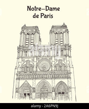 La Cathédrale Notre Dame de Paris en France. Illustration à la main Banque D'Images