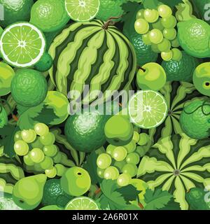 Vector background transparent vert avec différents fruits et de baies. Illustration de Vecteur