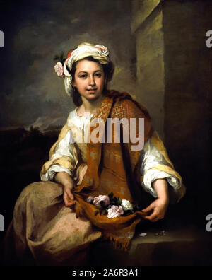 La fille aux fleurs 1665 Bartolomé Esteban Murillo (1618-1682) Espagne l'espagnol Banque D'Images