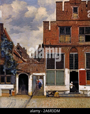 Vue sur les maisons à Delft ( la petite rue ) Johannes Vermeer ou Jan Vermeer 1632 - 1675 Néerlandais pays-Bas ( peintre hollandais dans l'âge d'or, un des plus grands peintres, 17th siècle. des moments intemporels et subdulés préférés, des couleurs énigmatiques et inimitables, ainsi qu'un contenu de lumière déconcertant) Banque D'Images