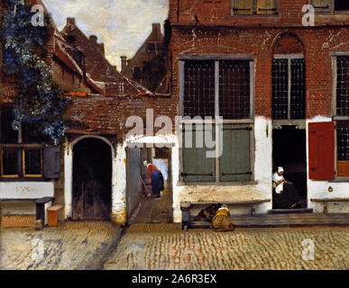 Vue sur les maisons à Delft ( la petite rue ) Johannes Vermeer ou Jan Vermeer 1632 - 1675 Néerlandais pays-Bas ( peintre hollandais dans l'âge d'or, un des plus grands peintres, 17th siècle. des moments intemporels et subdulés préférés, des couleurs énigmatiques et inimitables, ainsi qu'un contenu de lumière déconcertant) Banque D'Images