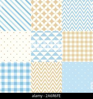 Vector set de 9 motifs géométriques transparente pour le scrapbooking en bleu et beige. Illustration de Vecteur