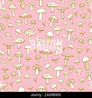 Doodle transparente avec des champignons des bois sur fond rose. Belle illustration de l'automne dans le vector. Illustration de Vecteur