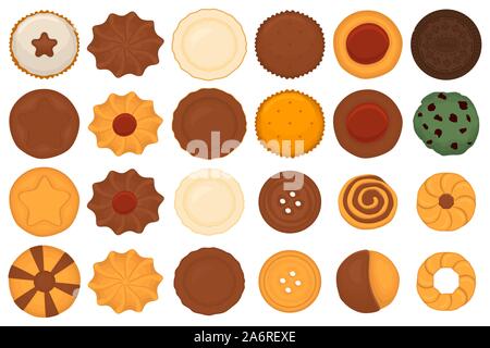 Illustration sur le thème gros définir différents biscuits, pâtisseries coloré cookie. Composé de biscuits savoureux biscuit aliments naturels à collectionner, pâtisserie acces Illustration de Vecteur