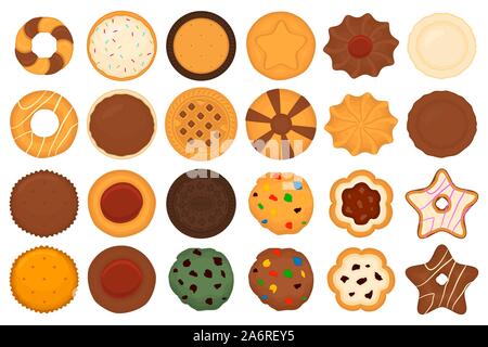 Illustration sur le thème gros définir différents biscuits, pâtisseries coloré cookie. Composé de biscuits savoureux biscuit aliments naturels à collectionner, pâtisserie acces Illustration de Vecteur