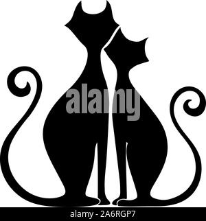 Vector silhouettes noires d'un chat dans l'amour isolé sur un fond blanc. Illustration de Vecteur