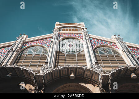 Marché Central de Valence, les vitraux entrée de ce célèbre marché dans la ville de Valence, Espagne. Banque D'Images