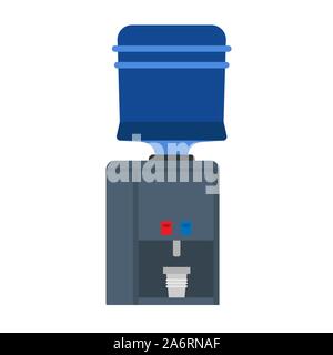 Distributeur d'eau liquide vecteur icône plate. Bureau verre bouteille refroidisseur plastique. Gallon bleu verticale machine purifiée Illustration de Vecteur