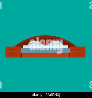 Vue avant lit chambre à coucher Mobilier vecteur cartoon accueil. L'intérieur du sommeil hôtel rest. Télévision Télévision vacances simple couette Illustration de Vecteur