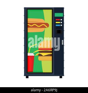 Distributeur automatique boissons Sandwich vecteur. Snack-bar automatique alimentaire puce. La vente des produits de consommation rapide service. L'affichage de marchandises burger Illustration de Vecteur