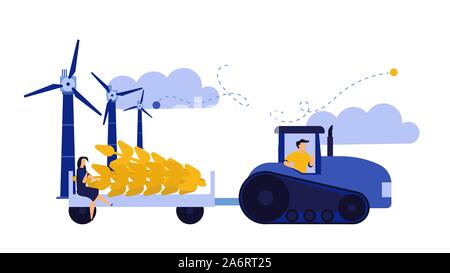 La récolte d'illustration vectorielle, les épis de blé agriculture farmer. L'homme avec le tracteur et le travail de récolte. fond moulin Jardin de plantes alimentaires de la nature organique. Les régions rurales Illustration de Vecteur