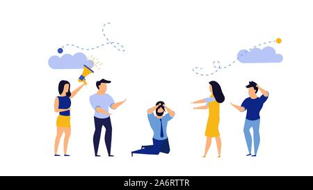 Bureau de l'homme déprimé bully vector illustration d'entreprise. Caricature de travail des employés fatigués du stress au travail. Homme triste Concept surmené. Cowork surcharge Date limite Illustration de Vecteur