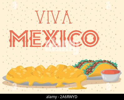 Viva Mexico célébration avec de la nourriture et les sauces Illustration de Vecteur