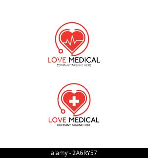 Logo Design Modèle médical. L'amour ou l'icône logo médical - Vector Illustration de Vecteur