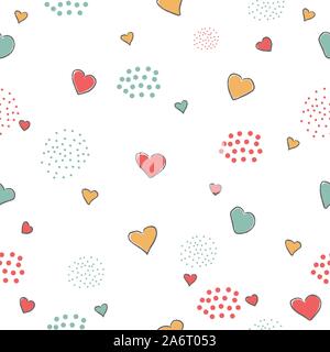 Avec motif transparent mignon coeurs et points. hand Drawn design délicat. Style scandinave. Pour les cartes, les modèles, papier cadeau, estampes, décorations, tem Illustration de Vecteur