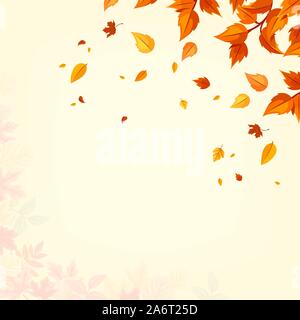 Vector background orange avec les feuilles qui tombent en automne. Illustration de Vecteur