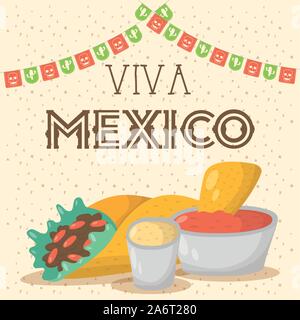 Viva Mexico célébration avec de la nourriture et les sauces Illustration de Vecteur