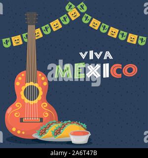 Viva Mexico célébration avec guitare et les tacos Illustration de Vecteur