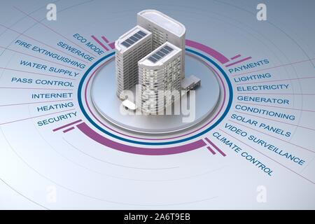 Smart chambre moderne avec l'infographie. Le rendu 3D Banque D'Images